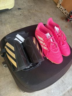Adidas Soccer Cleats + Shin Guards – Size US 5½ (EU 38)