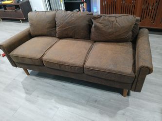 Brown 3-Seat Sofa with Wood Legs