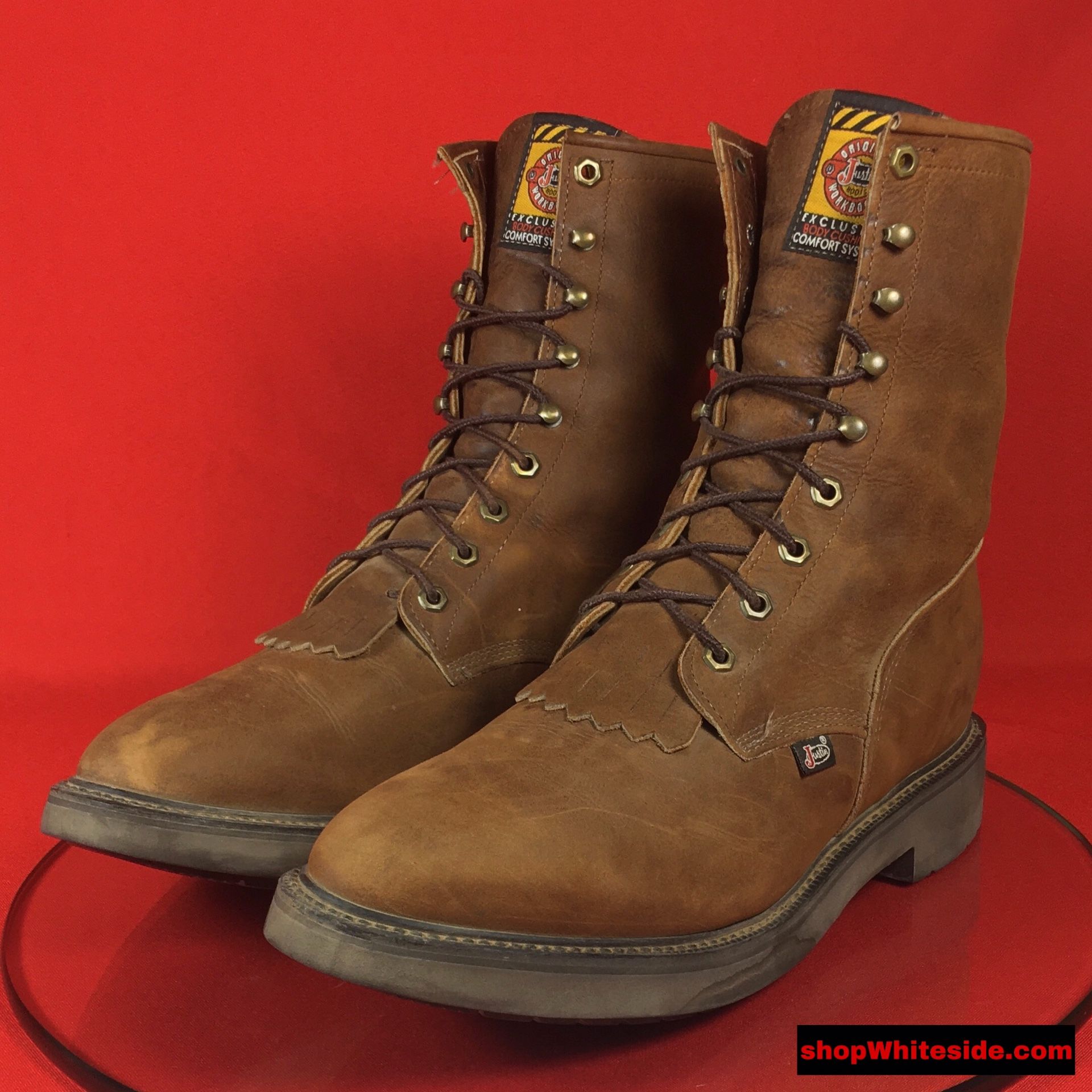 JUSTIN 8” CONDUCTOR WORK BOOTS MENS SIZE 12 EE MADE IN USA GENUINE