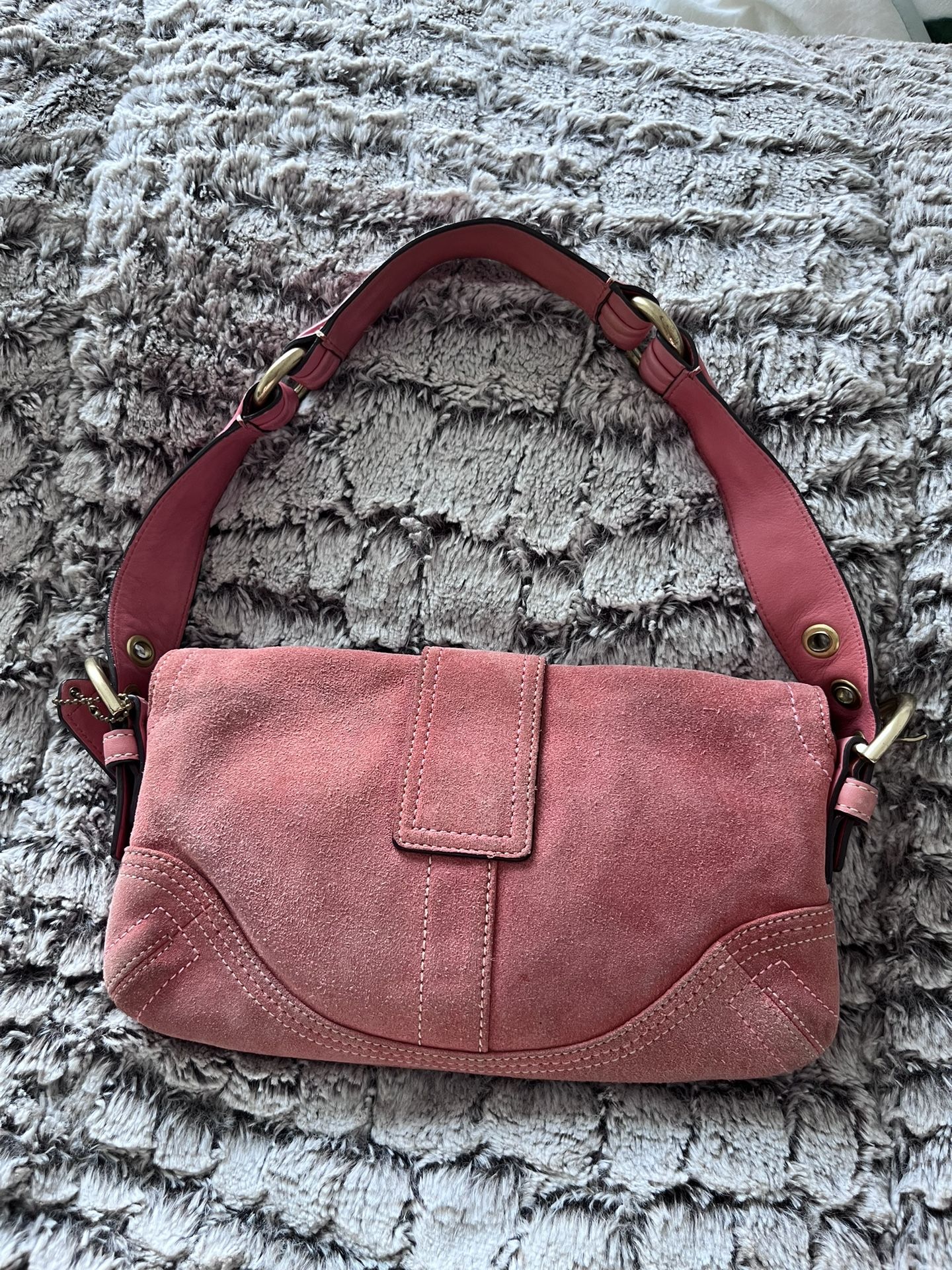 Coral Y2K Coach Vintage Suede Shoulder Bag 2000s Buckle Flap Purse