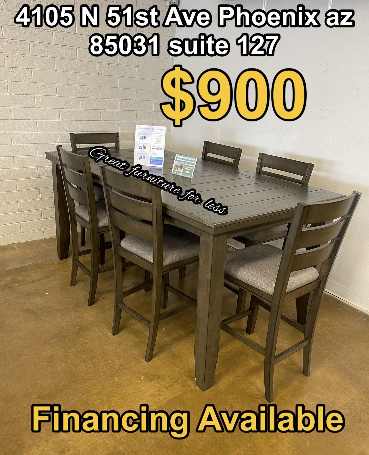 7 PCs Dining Table Set Grey Wood Brand New