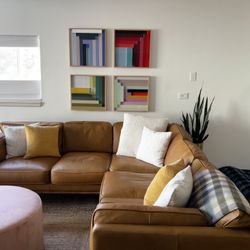 Tan Leather Corner Sectional (Article) 