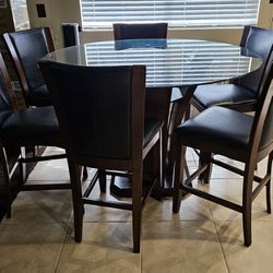 54" Glass Kitchen Counter Height Table With 6 Chairs