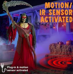 JOYIN 8.3Ft Halloween Decorations Grim Reaper Animatronics, Grim Reaper Halloween Decoration Skeleton Holding Giant Scythe with Light and Infrared Sen
