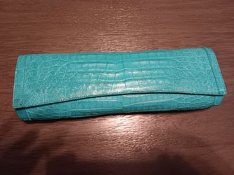Zelli Turquoise Crocodile Leather Clutch