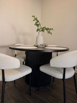 Round Black Dining Table with Fluted Pedestal Base and 4 Chairs