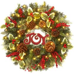 Christmas Wreaths for Front Door - 24 INCH Christmas Wreath with Lights