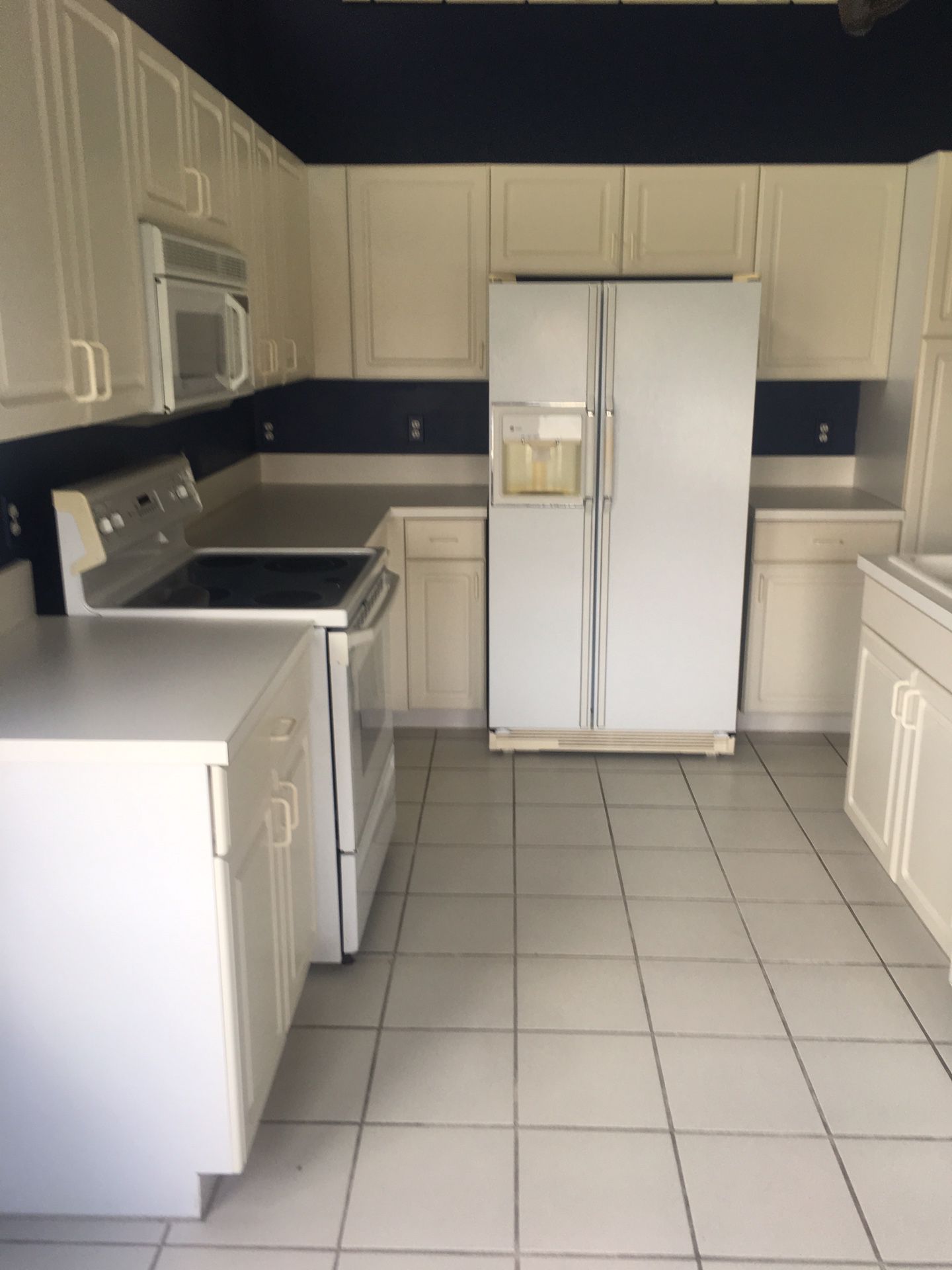 Refrigerator dishwasher stove and cabinets