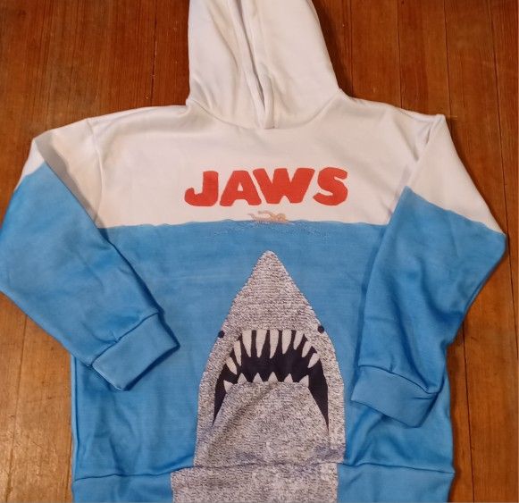 Men's Size Large Hoodie Pullover Coat Jacket Jaws Blue White