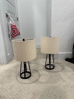 Set of 2 Table Lamps with Black Metal Base