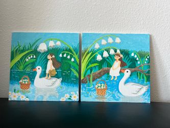 Set of 2- Summer of the Lily of the Valley hand painted 6”x6” acrylic painting on canvas panel