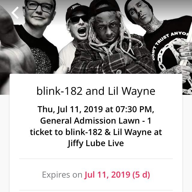 Blink 182 & Lil Wayne Concert Ticket