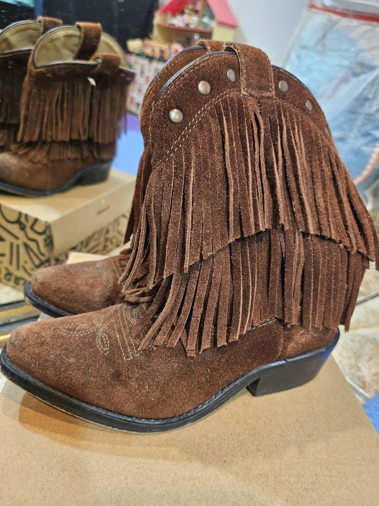 Brown Fringe Kids Cowgirl Boots Sz 12