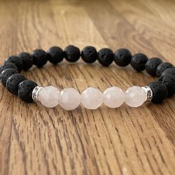 .Natural Charged Rose Quartz & Lava Rock Bracelet (known For : Protect Against Negativity ,increase Popularity,Calm Emotions, Keep Or Attract Love)