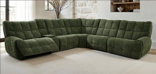 Brand New Green Super Plush Chenille Power Reclining Sectional Sofa
