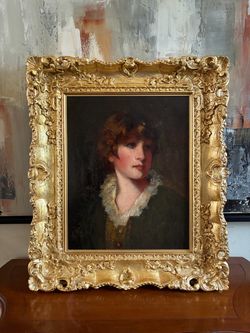 Vintage Victorian Lady Portrait in Ornate Gold Gilt Frame, Rococo Frame 19 x 22” -Unsigned Revival Wall Art, Romantic Old World Decor