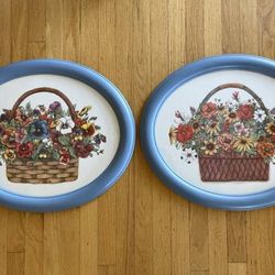 Pair Glass Framed Flower Basket Prints