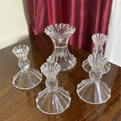 Crystal Candle Holders 1 Large 4 Smaller