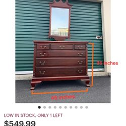 Dresser with matching Mirror and Wall Frame (Antique Mahogany)