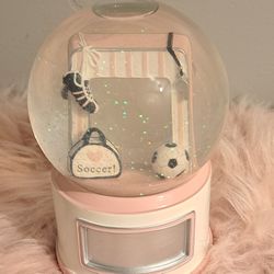 Things Remembered Water Globe Soccer Picture Frame Pink White Silver