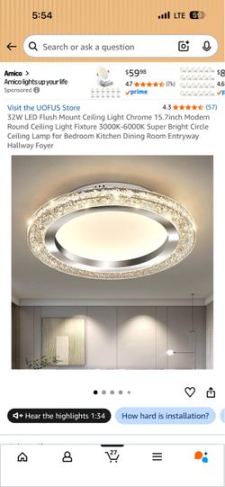 4.3 4.3 out of 5 stars (57) 32W LED Flush Mount Ceiling Light Chrome 15.7inch Modern Round Ceiling Light Fixture 3000K-6000K Super Bright Circle Ceili