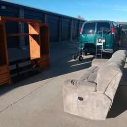 Reclining Electric Sofa, Oak Entertainment Center With Glass TV Stand 