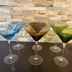 Handmade Crystal Colored Martini Glasses Set Of 6 