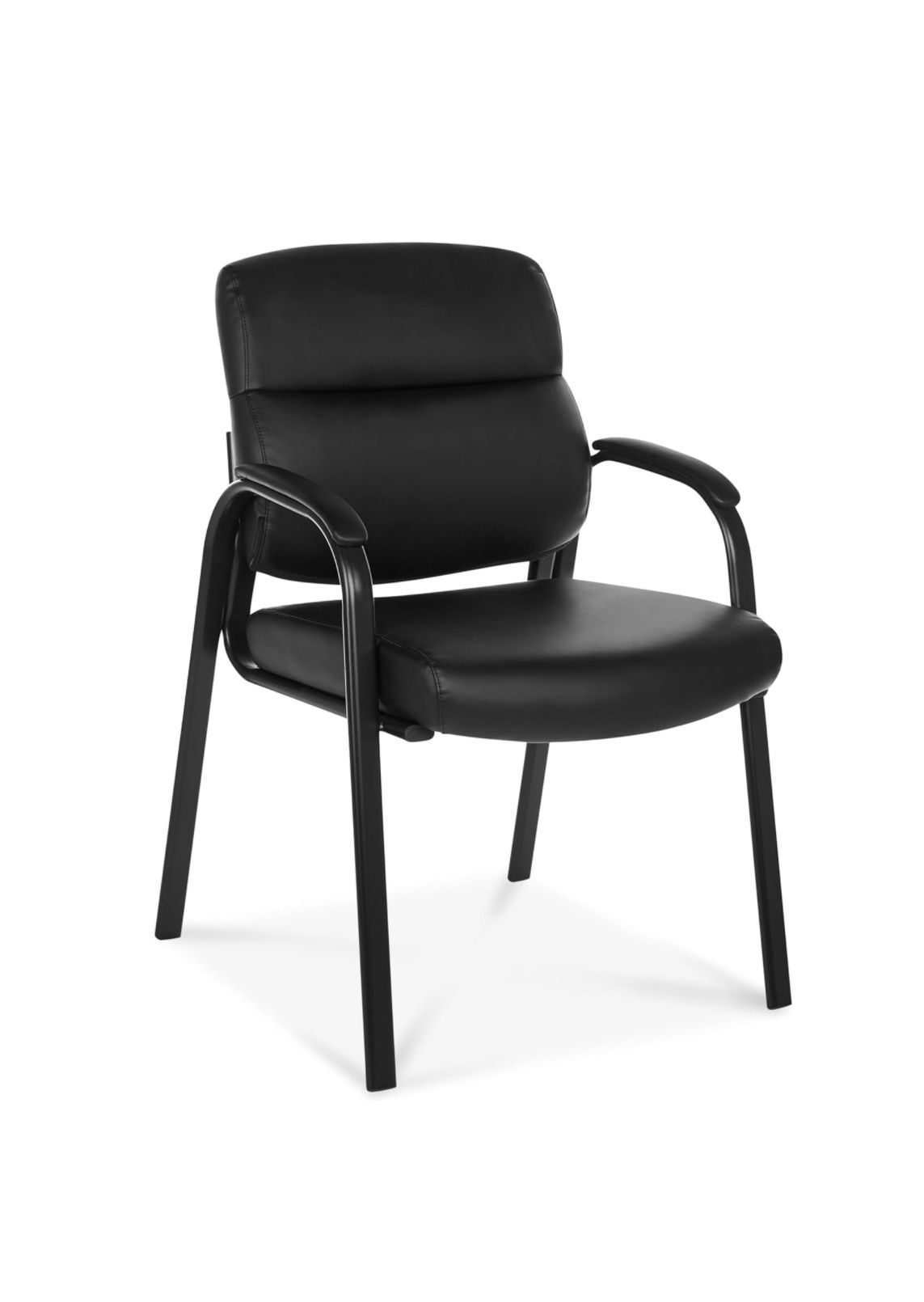 Leather Guest Chair with Padded Arms, Reception Meeting Conference Waiting Room Lobby Home Desk Big and Tall Executive Office Chair, Black