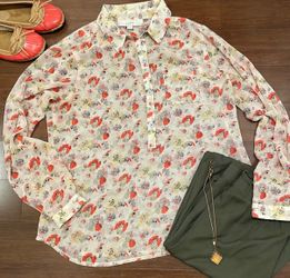 Ann Taylor Loft Orange Floral Button Front Shirt
