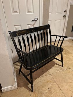 Vintage Nichols & Stone Black Windsor Settee Bench