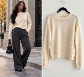 Aster Cream Pearl Embellished Sweater Women’s Large