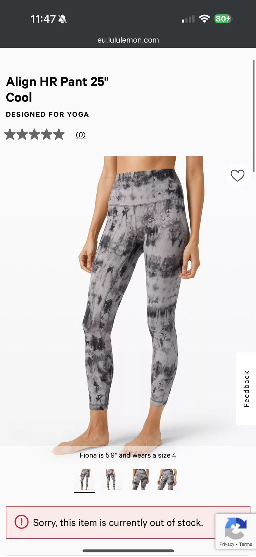 Align HR Pant 25" Cool Size 4 Grey white black