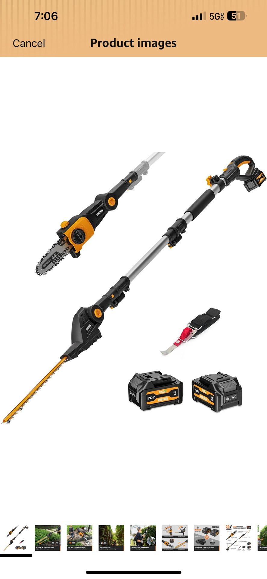 Alloyman 2-in-1 Telescopic Cordless Pole Hedge Trimmer 16-Inch and Pole Saw 8.6-Inch,with 2 Packs 4.0Ah Batteries & Charger,for Tree Trimming and Shru