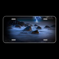 License Plate Novelty Car Front Lightnings Ocean Night Rough Clouds