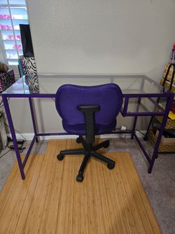 Purple Glass Top Desk with Office Chair