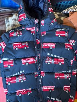 Kids Fire Truck Print Puffer Jacket