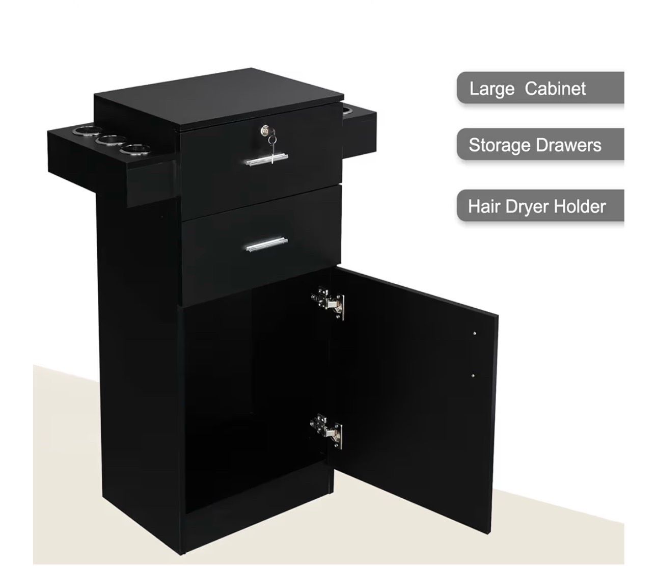 OmySalon Salon Stations for Hair Stylist, Beauty Salon Storage Cabinet, Hair Styling Equipement Set with a Large Storage Cabinet, 2 Drawers and 6 Hair