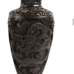 Vintage Chinese Carved Cinnabar Dragon Vase