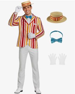 Men's Bert Costume Uniform Rainbow Striped Suit Blazer Cosplay Outfits with Hat Gloves