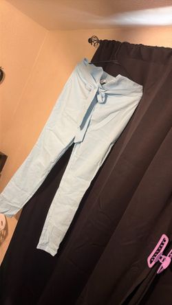 Baby Blue Pants Stretchy Material High Waisted