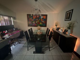 Modern Glass Dining Table Set + 6 Chairs