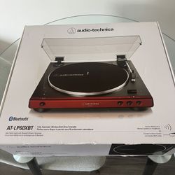 Audio-Technica AT-LP60XBT-RD Fully Automatic Belt-Drive Stereo Turntable, Red/Black, Bluetooth, Hi-Fi, 2 Speed