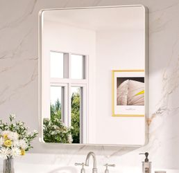 (NEW) Keonjinn 30 x 36 Brushed Nickel Mirror