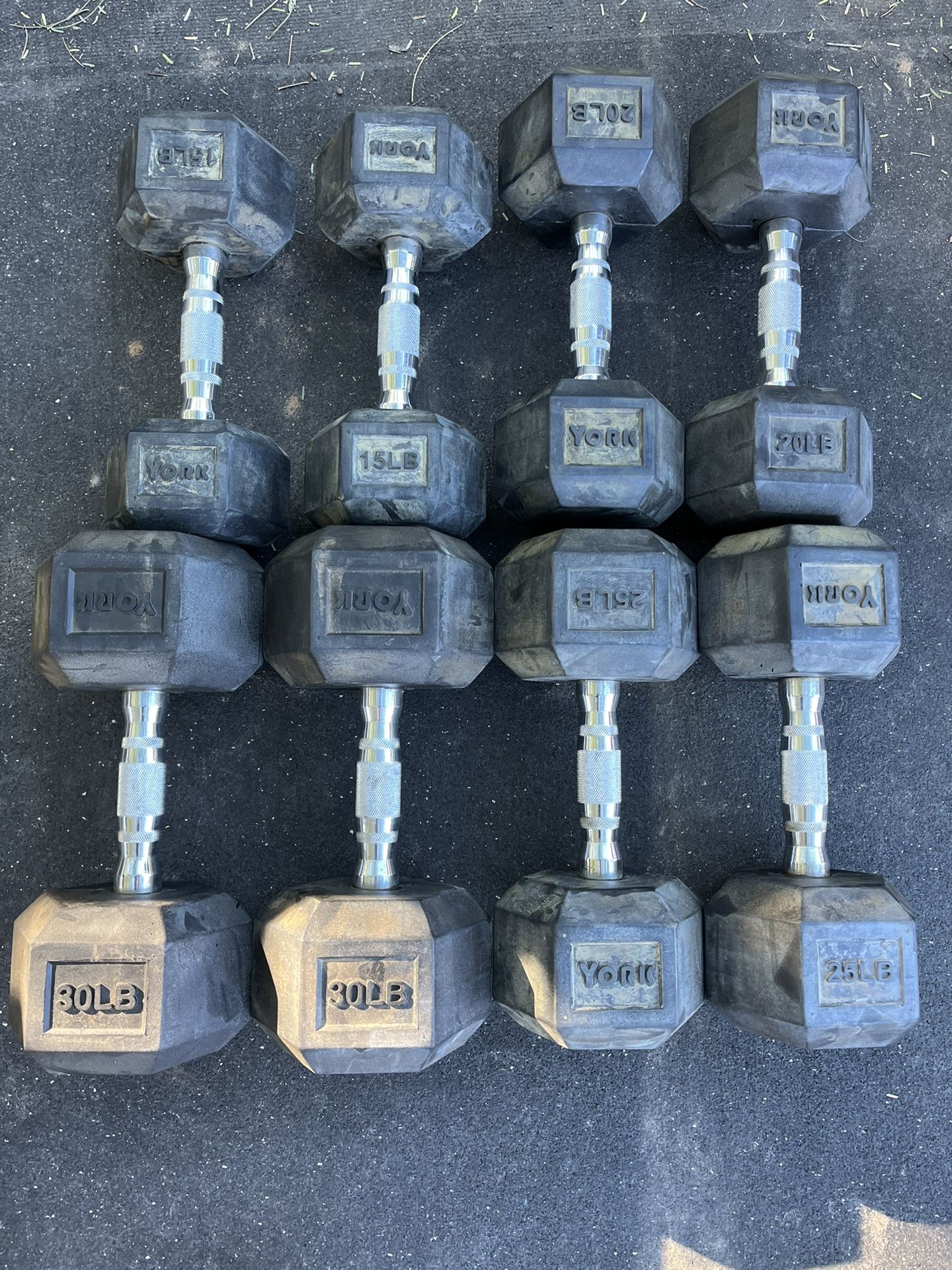 15-30lb York Hex Rubber Dumbbell Set Weights 180lbs