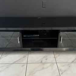 LACQUER TV STAND w GLASS DOORS LIKE NEW - delivery is negotiable