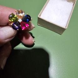 MULTICOLORED REAL STONES IN A FLOWER SHAPE RING SIZE 9 GREAT MOTHERS DAY GIFT!