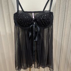 VICTORIA SECRET SEXY LITTLE THING CRYSTAL BRA SHEER CHIFFON ROMANCE NIGHTLY 36B