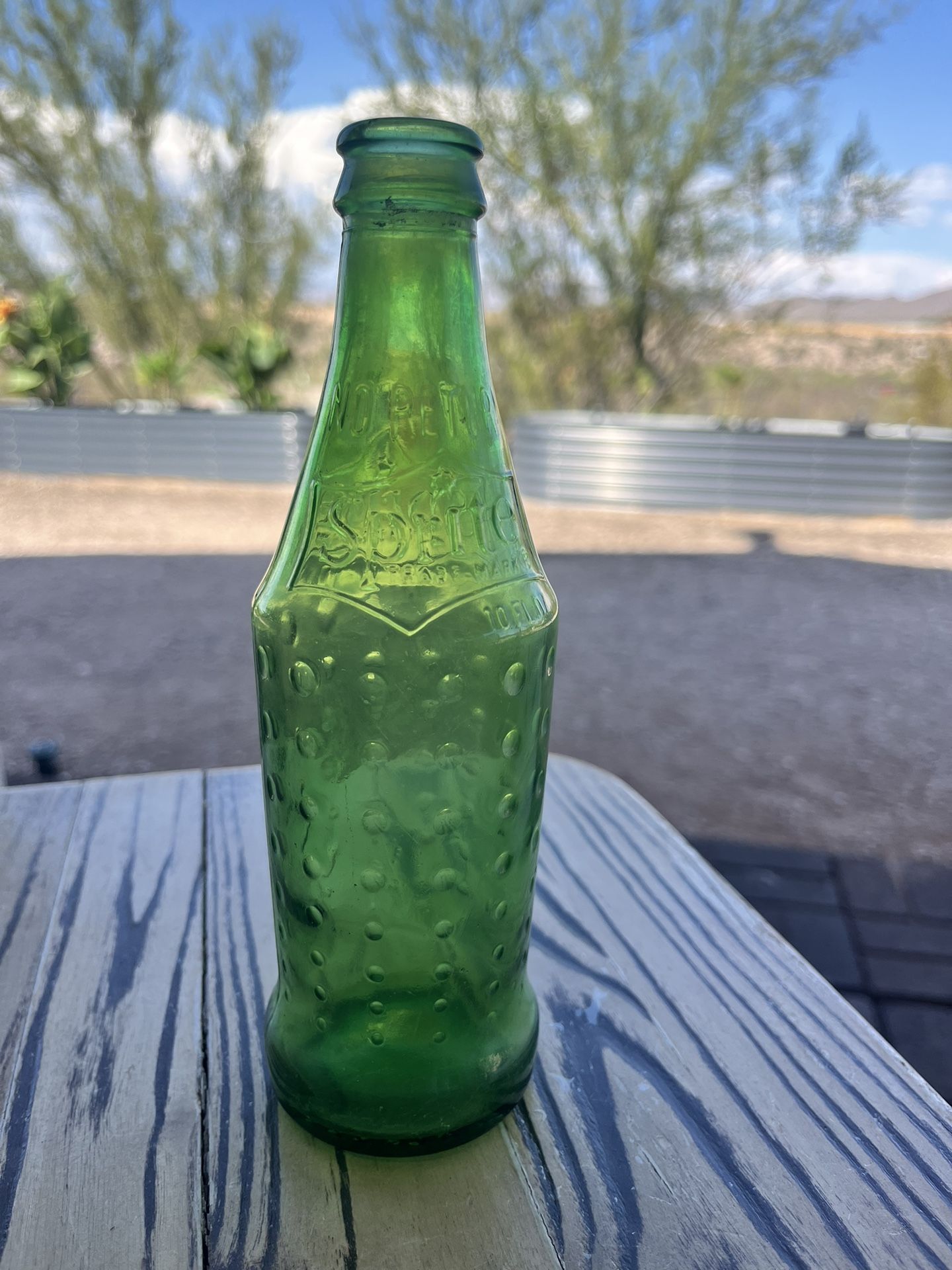 Vintage 1970s Green beveled 10oz glass Sprite bottle