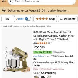 8.45 QT All Metal Stand Mixer,10 Speed Large Capacity Kitchen Mixer with Digital Timer & Tilt-Head, Electric Mixer with Whisk Dough Hook Mixing Beater