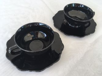 Beautiful Amethyst Glass Teacups and Saucers